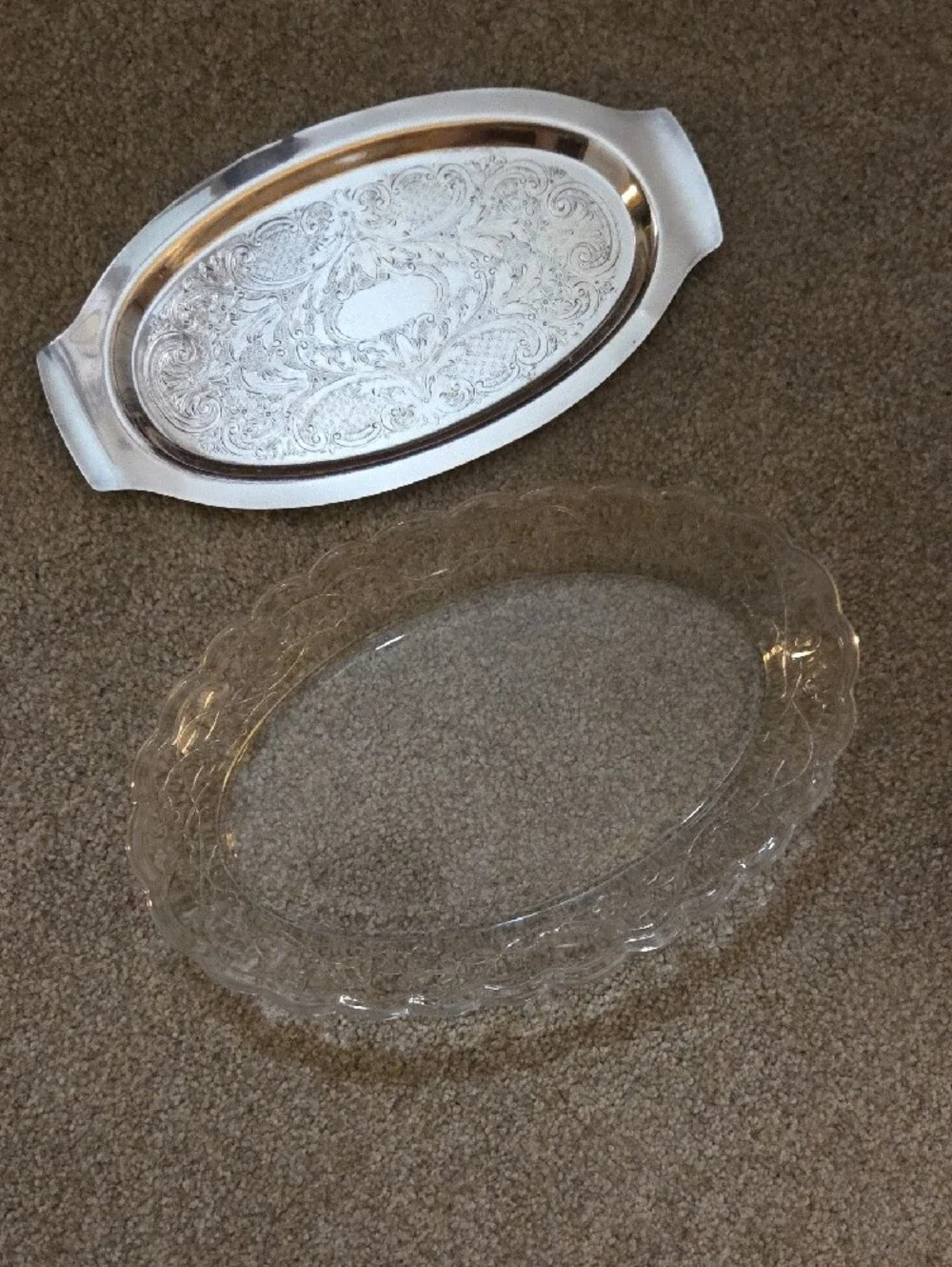 2 Vintage Ornate Glass and Silver Serving Dishes